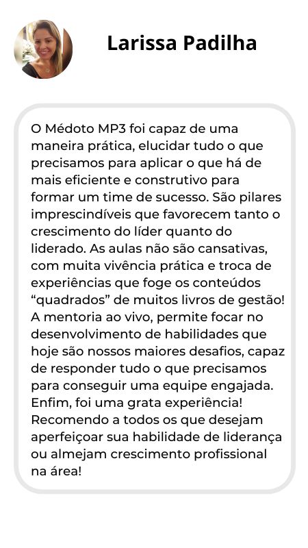 Depoimento da Larisa do Método de liderança MP3